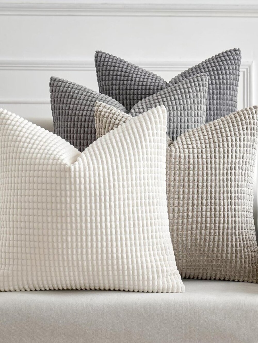 Neutral Decorative Pillow Covers 18x18 Inch Set of 4 Modern Grey